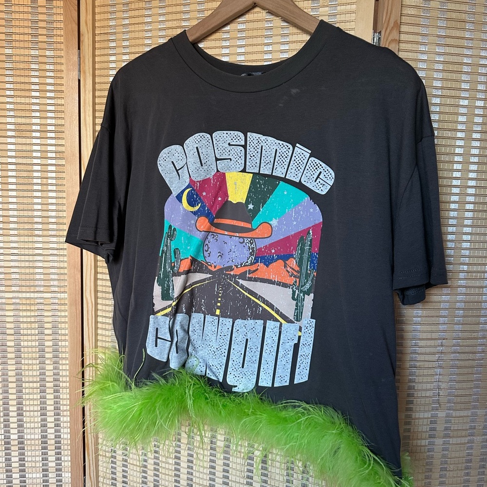 Cosmic Cowgirl Graphic Crop Top - Black and Green
